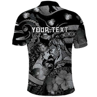 Personalised Maori Romantic Valentine Polo Shirt The Hongi Kiss Black Galaxy