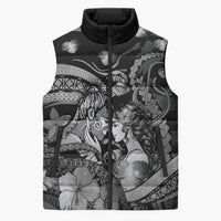 Personalised Maori Romantic Valentine Sleeveless Puffer Jacket The Hongi Kiss Black Galaxy