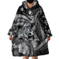 Personalised Maori Romantic Valentine Wearable Blanket Hoodie The Hongi Kiss Black Galaxy
