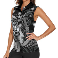 Personalised Maori Romantic Valentine Women Sleeveless Polo Shirt The Hongi Kiss Black Galaxy