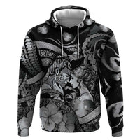 Personalised Maori Romantic Valentine Zip Hoodie The Hongi Kiss Black Galaxy