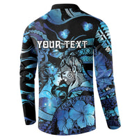 Personalised Maori Romantic Valentine Button Sweatshirt The Hongi Kiss Blue Galaxy
