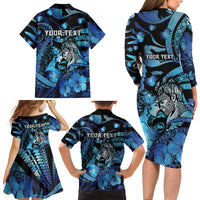 Personalised Maori Romantic Valentine Family Matching Long Sleeve Bodycon Dress and Hawaiian Shirt The Hongi Kiss Blue Galaxy DT05 - Polynesian Pride