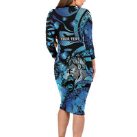 Personalised Maori Romantic Valentine Family Matching Long Sleeve Bodycon Dress and Hawaiian Shirt The Hongi Kiss Blue Galaxy DT05 - Polynesian Pride