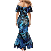 Personalised Maori Romantic Valentine Family Matching Mermaid Dress and Hawaiian Shirt The Hongi Kiss Blue Galaxy