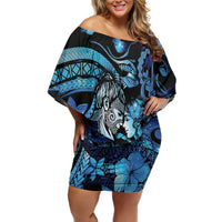 Personalised Maori Romantic Valentine Off Shoulder Short Dress The Hongi Kiss Blue Galaxy DT05 Women Blue - Polynesian Pride