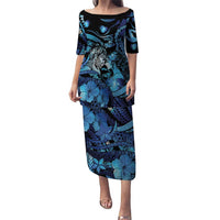 Personalised Maori Romantic Valentine Puletasi The Hongi Kiss Blue Galaxy