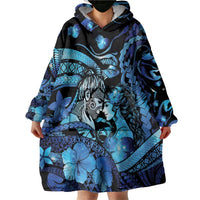Personalised Maori Romantic Valentine Wearable Blanket Hoodie The Hongi Kiss Blue Galaxy
