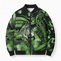 Personalised Maori Romantic Valentine Bomber Puffer Jacket The Hongi Kiss Green Galaxy