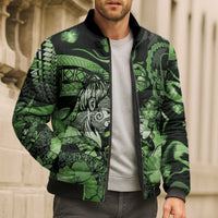 Personalised Maori Romantic Valentine Bomber Puffer Jacket The Hongi Kiss Green Galaxy