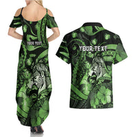 Personalised Maori Romantic Valentine Couples Matching Summer Maxi Dress and Hawaiian Shirt The Hongi Kiss Green Galaxy