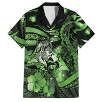 Personalised Maori Romantic Valentine Family Matching Off Shoulder Short Dress and Hawaiian Shirt The Hongi Kiss Green Galaxy