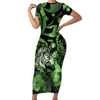 Personalised Maori Romantic Valentine Family Matching Short Sleeve Bodycon Dress and Hawaiian Shirt The Hongi Kiss Green Galaxy DT05 Mom's Dress Green - Polynesian Pride