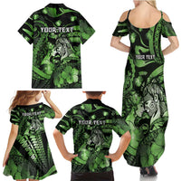 Personalised Maori Romantic Valentine Family Matching Summer Maxi Dress and Hawaiian Shirt The Hongi Kiss Green Galaxy