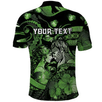Personalised Maori Romantic Valentine Polo Shirt The Hongi Kiss Green Galaxy