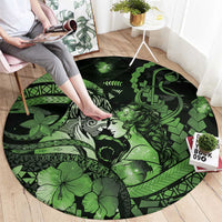 Maori Romantic Valentine Round Carpet The Hongi Kiss Green Galaxy
