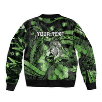 Personalised Maori Romantic Valentine Sleeve Zip Bomber Jacket The Hongi Kiss Green Galaxy