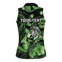 Personalised Maori Romantic Valentine Women Sleeveless Polo Shirt The Hongi Kiss Green Galaxy