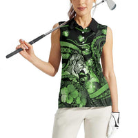 Personalised Maori Romantic Valentine Women Sleeveless Polo Shirt The Hongi Kiss Green Galaxy