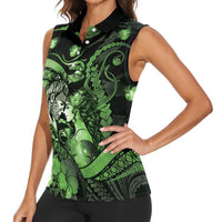 Personalised Maori Romantic Valentine Women Sleeveless Polo Shirt The Hongi Kiss Green Galaxy