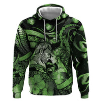 Personalised Maori Romantic Valentine Zip Hoodie The Hongi Kiss Green Galaxy