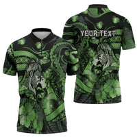 Personalised Maori Romantic Valentine Zipper Polo Shirt The Hongi Kiss Green Galaxy
