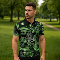 Personalised Maori Romantic Valentine Zipper Polo Shirt The Hongi Kiss Green Galaxy
