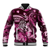 Personalised Maori Romantic Valentine Baseball Jacket The Hongi Kiss Pink Galaxy