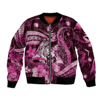 Personalised Maori Romantic Valentine Bomber Jacket The Hongi Kiss Pink Galaxy