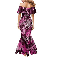 Personalised Maori Romantic Valentine Family Matching Mermaid Dress and Hawaiian Shirt The Hongi Kiss Pink Galaxy