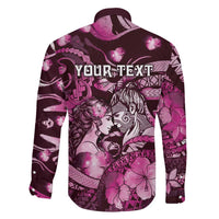 Personalised Maori Romantic Valentine Family Matching Off Shoulder Short Dress and Hawaiian Shirt The Hongi Kiss Pink Galaxy