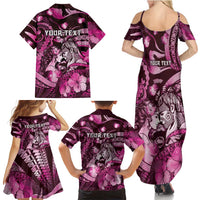 Personalised Maori Romantic Valentine Family Matching Summer Maxi Dress and Hawaiian Shirt The Hongi Kiss Pink Galaxy