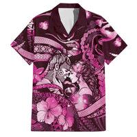 Personalised Maori Romantic Valentine Family Matching Tank Maxi Dress and Hawaiian Shirt The Hongi Kiss Pink Galaxy DT05 Dad's Shirt - Short Sleeve Pink - Polynesian Pride