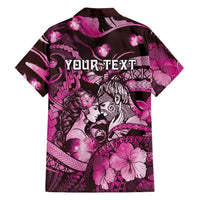 Personalised Maori Romantic Valentine Hawaiian Shirt The Hongi Kiss Pink Galaxy DT05 - Polynesian Pride