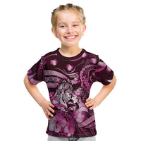 Personalised Maori Romantic Valentine Kid T Shirt The Hongi Kiss Pink Galaxy