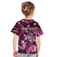 Personalised Maori Romantic Valentine Kid T Shirt The Hongi Kiss Pink Galaxy