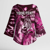 Personalised Maori Romantic Valentine Kimono Sleeve Blouse The Hongi Kiss Pink Galaxy
