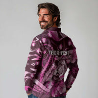 Personalised Maori Romantic Valentine Long Sleeve Polo Shirt The Hongi Kiss Pink Galaxy