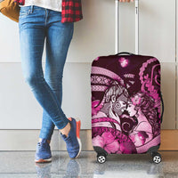 Maori Romantic Valentine Luggage Cover The Hongi Kiss Pink Galaxy