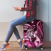 Maori Romantic Valentine Luggage Cover The Hongi Kiss Pink Galaxy