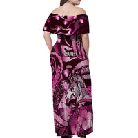 Personalised Maori Romantic Valentine Off Shoulder Maxi Dress The Hongi Kiss Pink Galaxy DT05 - Polynesian Pride