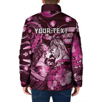 Personalised Maori Romantic Valentine Padded Jacket The Hongi Kiss Pink Galaxy