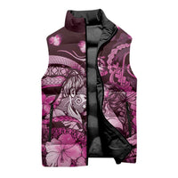 Personalised Maori Romantic Valentine Sleeveless Puffer Jacket The Hongi Kiss Pink Galaxy