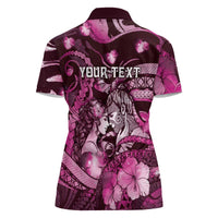 Personalised Maori Romantic Valentine Women Polo Shirt The Hongi Kiss Pink Galaxy