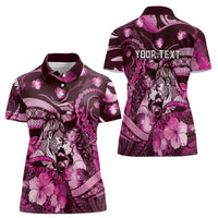 Personalised Maori Romantic Valentine Women Polo Shirt The Hongi Kiss Pink Galaxy