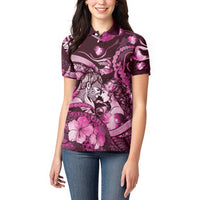 Personalised Maori Romantic Valentine Women Polo Shirt The Hongi Kiss Pink Galaxy