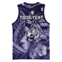 Personalised Maori Romantic Valentine Basketball Jersey The Hongi Kiss Purple Galaxy