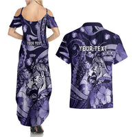 Personalised Maori Romantic Valentine Couples Matching Summer Maxi Dress and Hawaiian Shirt The Hongi Kiss Purple Galaxy