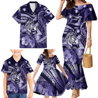 Personalised Maori Romantic Valentine Family Matching Mermaid Dress and Hawaiian Shirt The Hongi Kiss Purple Galaxy DT05 - Polynesian Pride