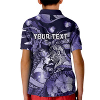 Personalised Maori Romantic Valentine Kid Polo Shirt The Hongi Kiss Purple Galaxy DT05 - Polynesian Pride